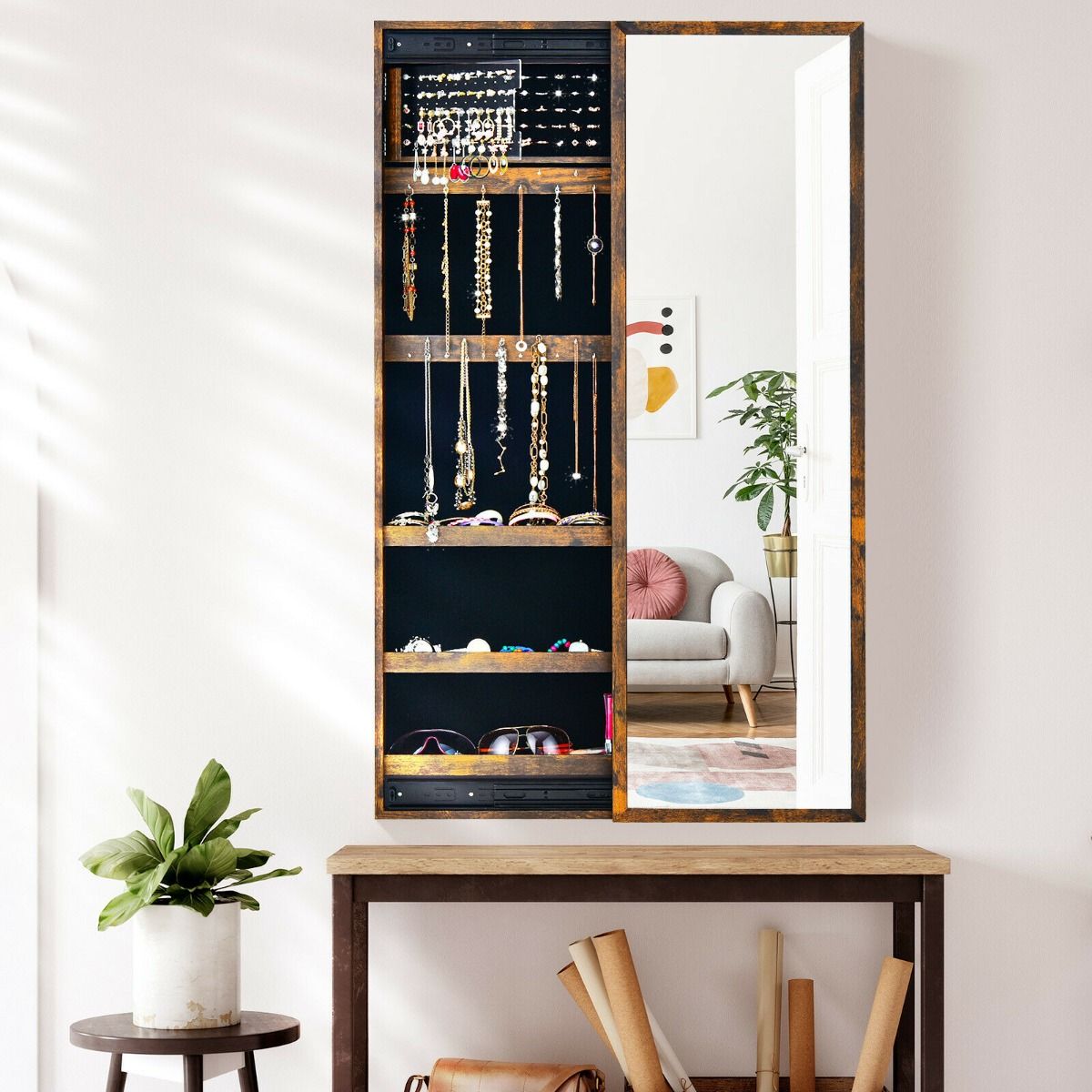 Wall-mounted Jewellery Storage Cabinet with Full-Length Mirror